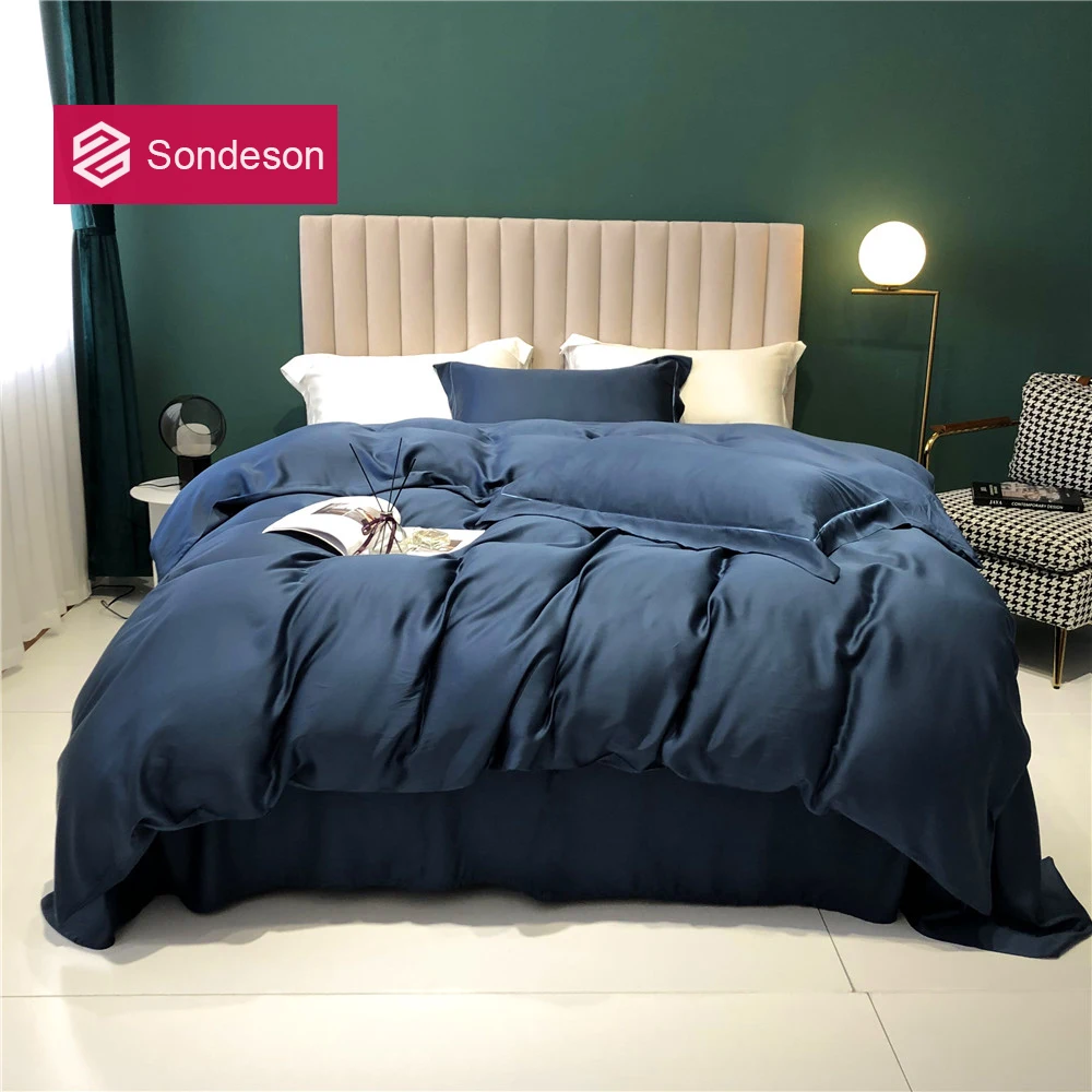 Sondeson темно синий 100% Шелковый Комплект постельного белья роскошный здоровый