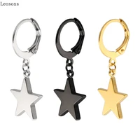 leosoxs 1 pcs korean version of titanium steel five pointed star pendant round elastic ear buckle jewelry korean earrings