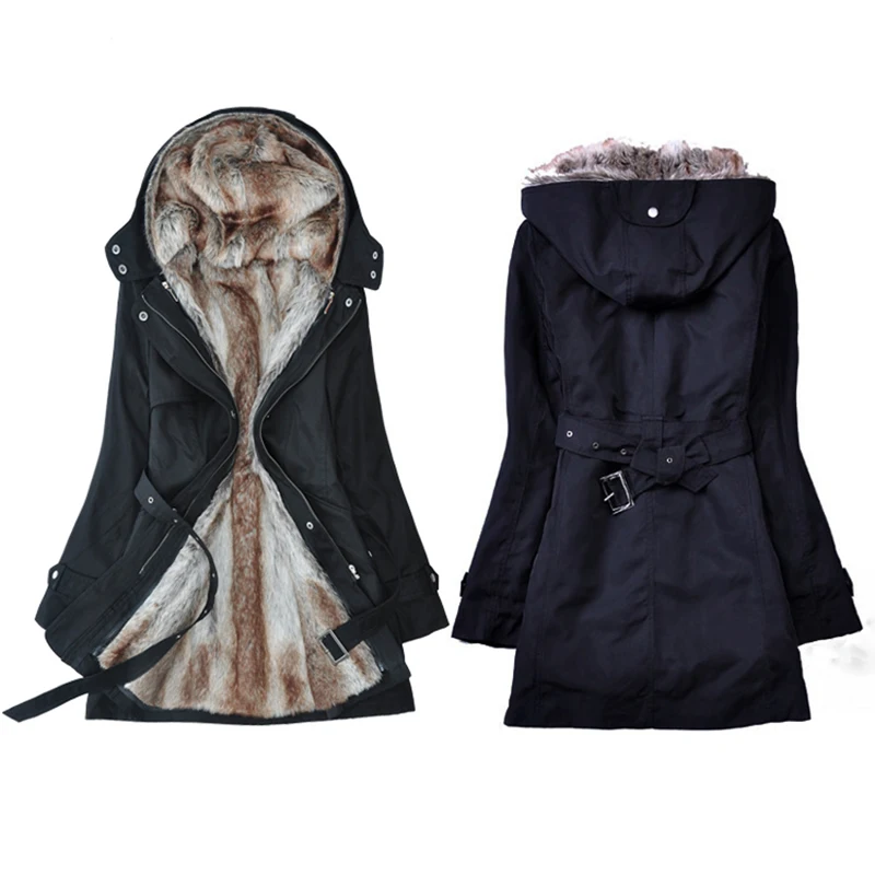 Женские меховые толстовки зимнее теплое длинное пальто куртка облегающие парки