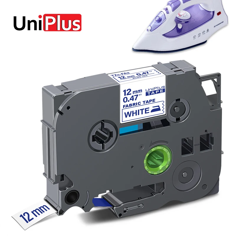 12 мм лента для маркировки FA3 синего цвета на белом фоне к ткани одежде с помощью