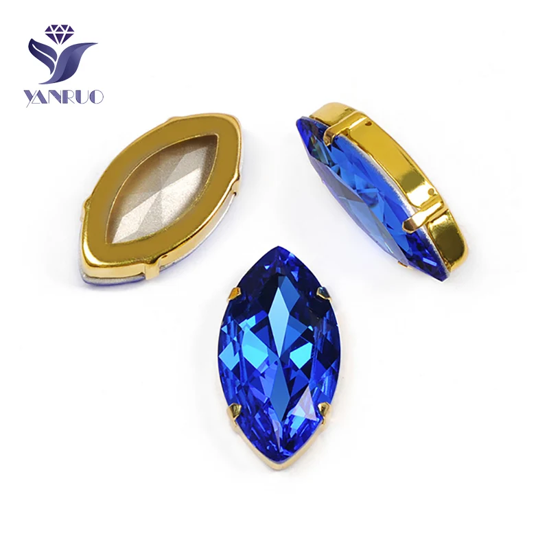 Sapphire Yanruo 4227 в огранке маркиза, пришивной Камни DIY Точка назад Лошадь Глаза стекло шитье стразами Кристаллы большие стразы для рукоделия - Цвет: Sapphire