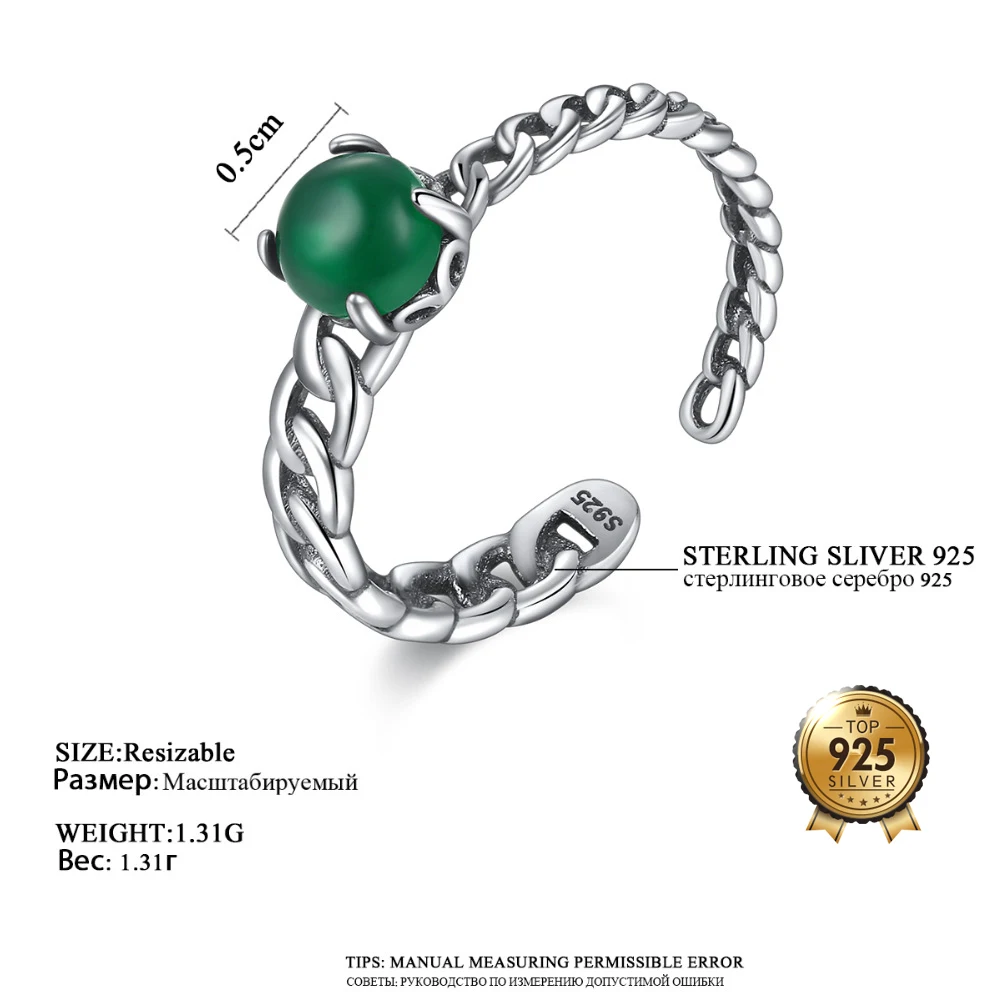 

WANLUO Pure 925 Sterling Silver Open Rings for Women Round Green Crystal Fashion Design Wholesale Adjustable Finger Wedding Ring