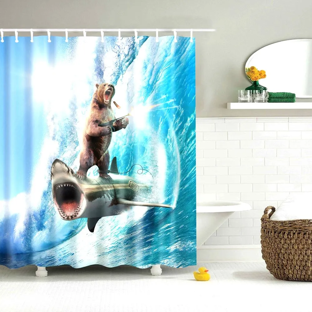 Fun Giraffe Riding Shark Adventure Theme Shower Curtains by Dafield image 3