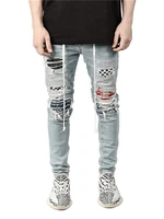 mens trousers large size blue black hole slimming casual fashion joker micro elastic waist tight jeans with small feet
