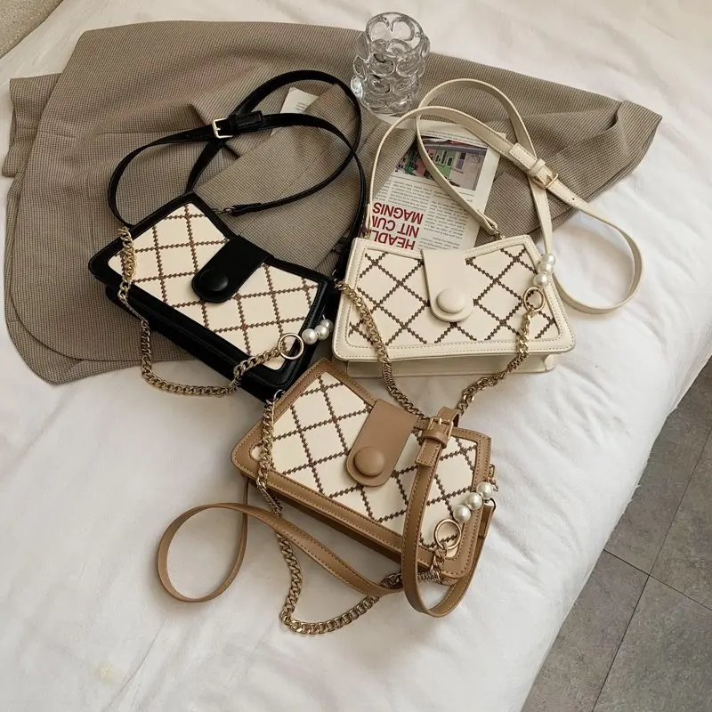 

Handbags Shoulder Messenger Bag Saddle Bag Ladies White Bag and 2021 New Summer Fashion Casual Rhombus Ladies Bags