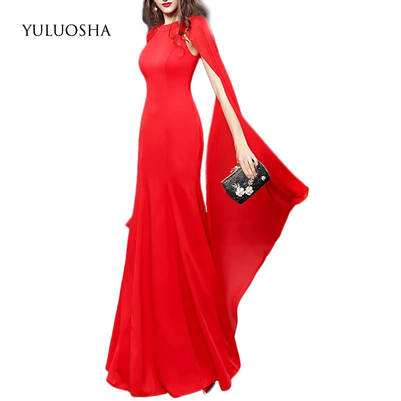Длинные вечерние платья YULUOSHA ТРАПЕЦИЕВИДНОЕ вечернее платье с круглым вырезом