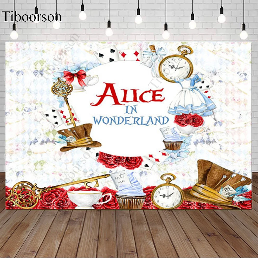 

Фон для фотосъемки с изображением девушки в стране чудес для детского дня рождения