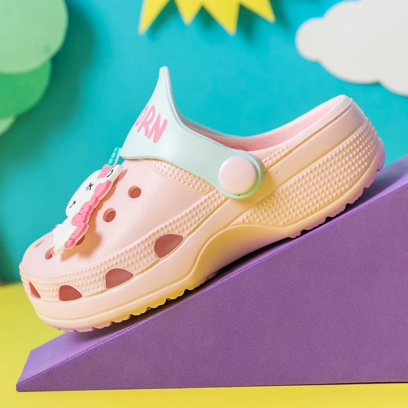 Тапочки с единорогом для мальчиков и девочек Обувь рисунком радуги Сезон лето