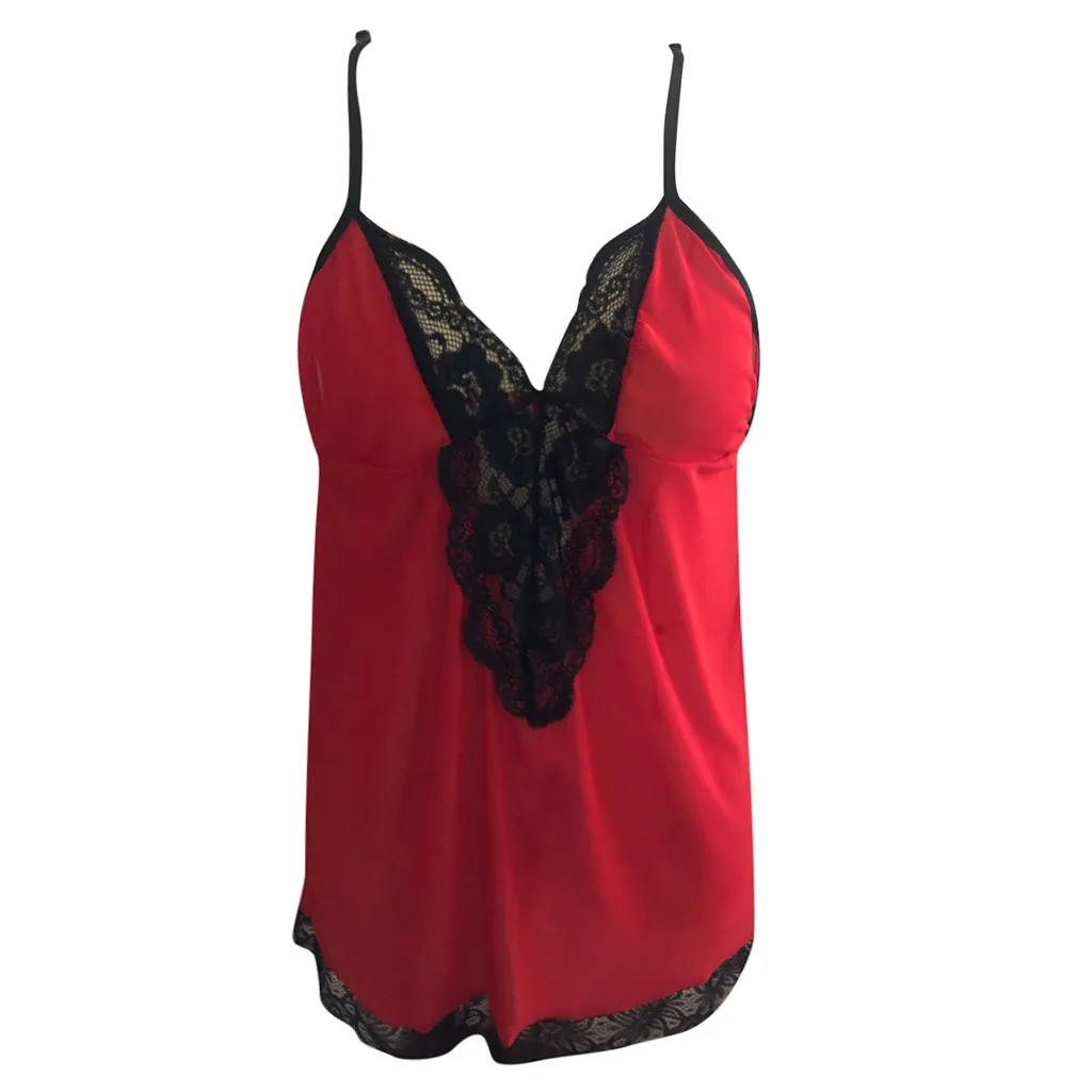 

Lace Nightgown Women Sexy Casual Lace Splicing Solid Camisole Sleeveless V-Neck Mini Nightdress silk Underwear camisola