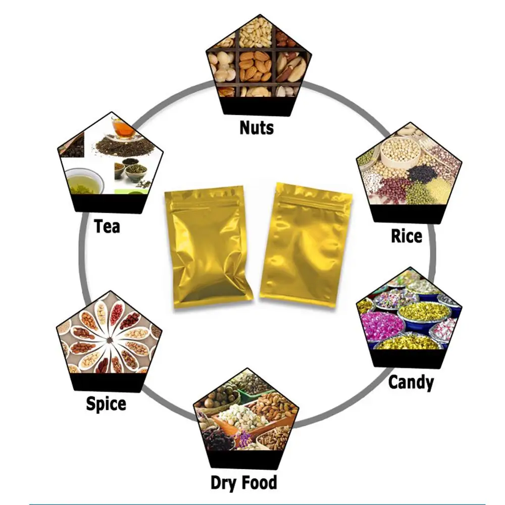 

100pcs Aluminum Foil Zip Lock Bags Candy Pouches Disposable Frosted Self-sealing Food Tea Baking Packaging Bags