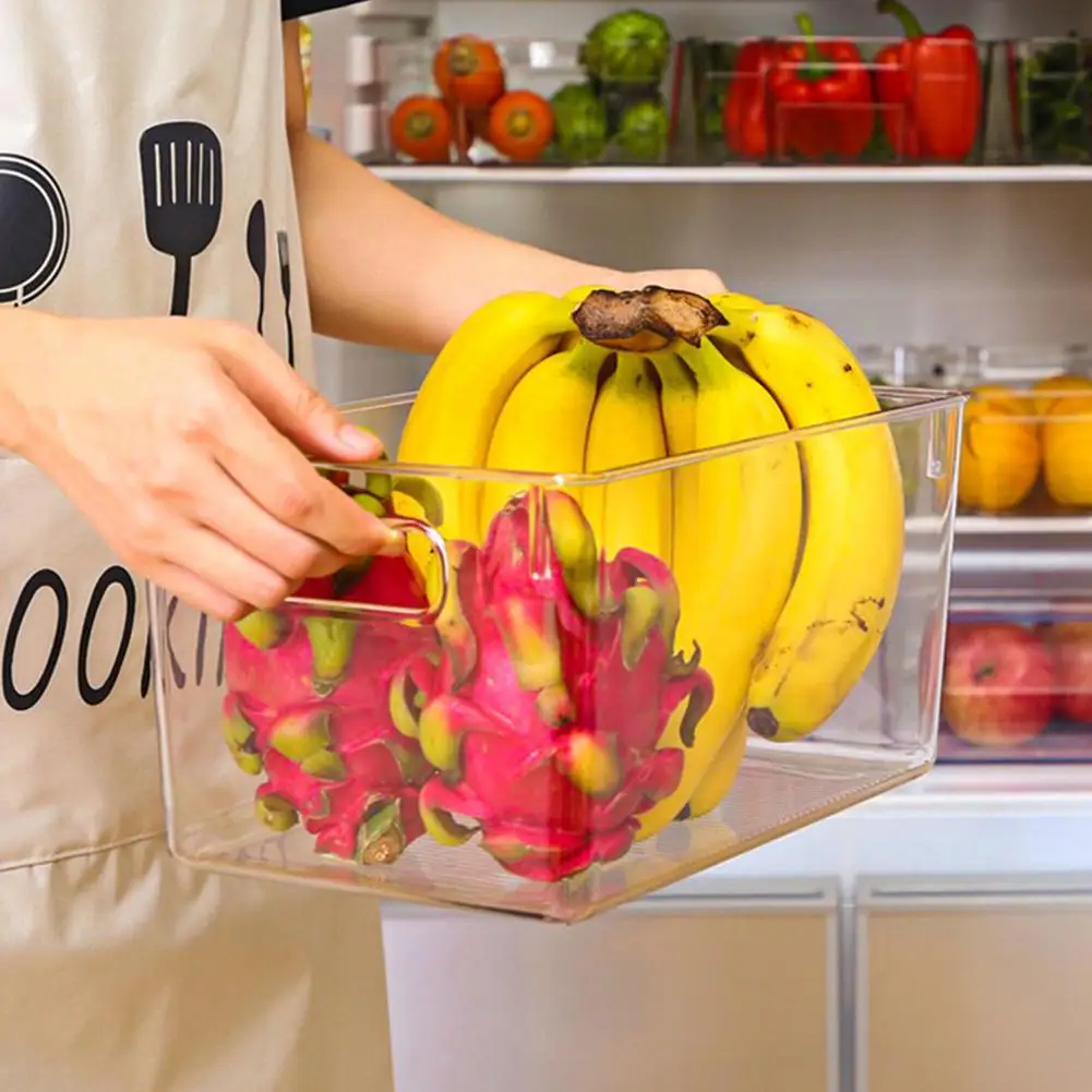 

Refrigerator Organizer Bins Stackable Fridge Organizers Cutout Handle Clear Seal Plastic Pantry Household Food Storage Rac
