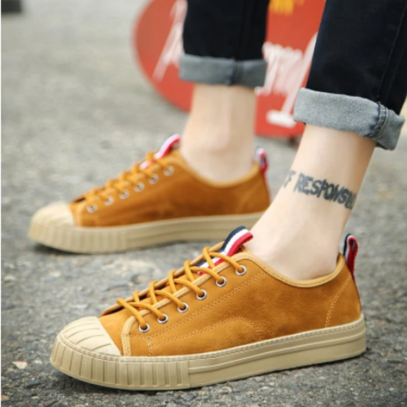 

Autumn New Men PU Leather Lace Up Fashion Round Head Shell Head Casual Men Shoes Sports Board Shoes Comfortable Hot Sale 5KE345