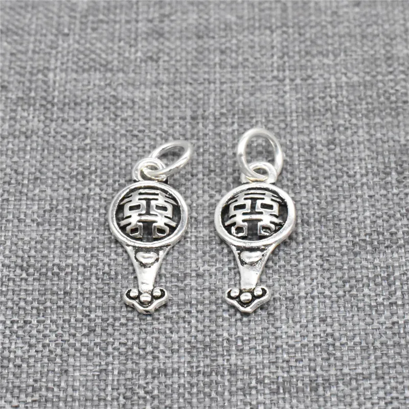 

10pcs of 925 Sterling Silver Chinese Double Happiness Happy Key Charms for Bracelet Necklace