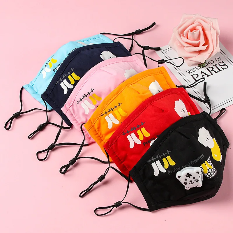 

2pcs Breathing Valve Children's Mask Breathable Washable Cute Bear Printed Face Mask for Kids Mouth Caps Dropship Wholesale