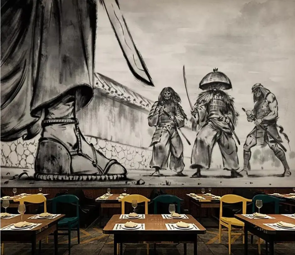 Обои на заказ, фреска, самурайская серия, черный и белый ukiyoe warrior lahu, ресторанный инвентарь, бар, 3D фоновая стена