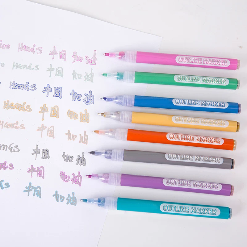 

8 Colors Double Line Outline Pen Highlighter Marker Pen for Writing Drawing SGA998