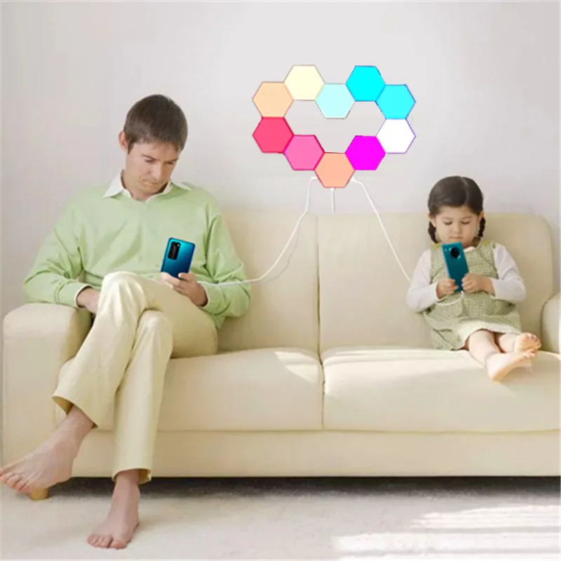 

Smart USB APP Bluetooth Quantum Light Honeycomb Aisle Bedroom Background Decor Splice Light Combination Splicing LED Wall Light