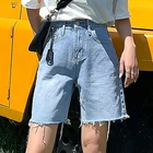 Женские прямые джинсовые шорты Limiguyue, свободные винтажные джинсовые шорты до колен с бахромой и высокой талией, бойфренды, K786, лето