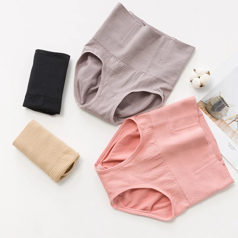 Женские хлопковые трусы с высокой талией однотонные Утягивающие бесшовный