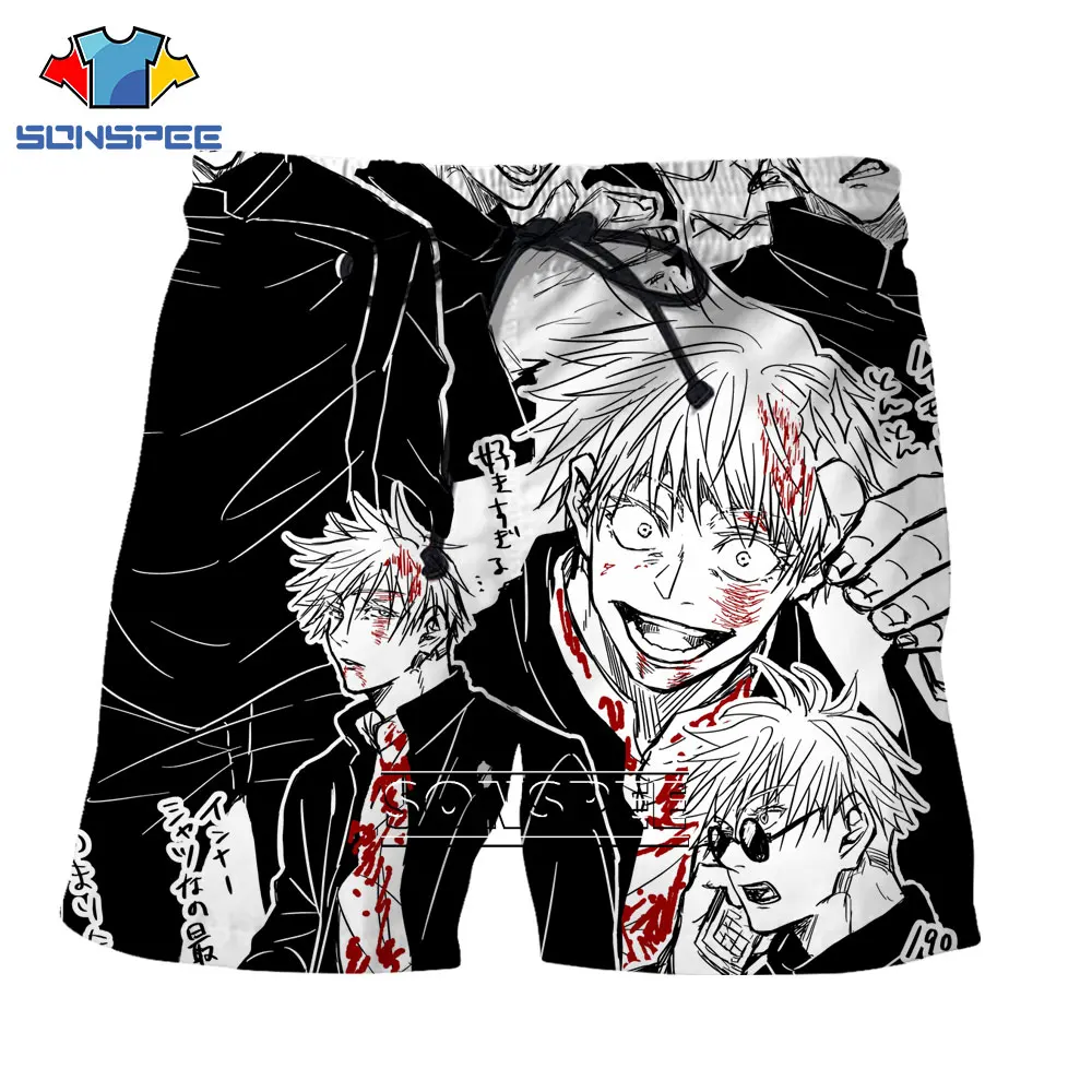 

SONSPEE 3D Anime Jujutsu Kaisen Poster Pattern Printed Shorts Summer Men's Bloody Cartoon Loose Oversized Fashion Trend Shorts