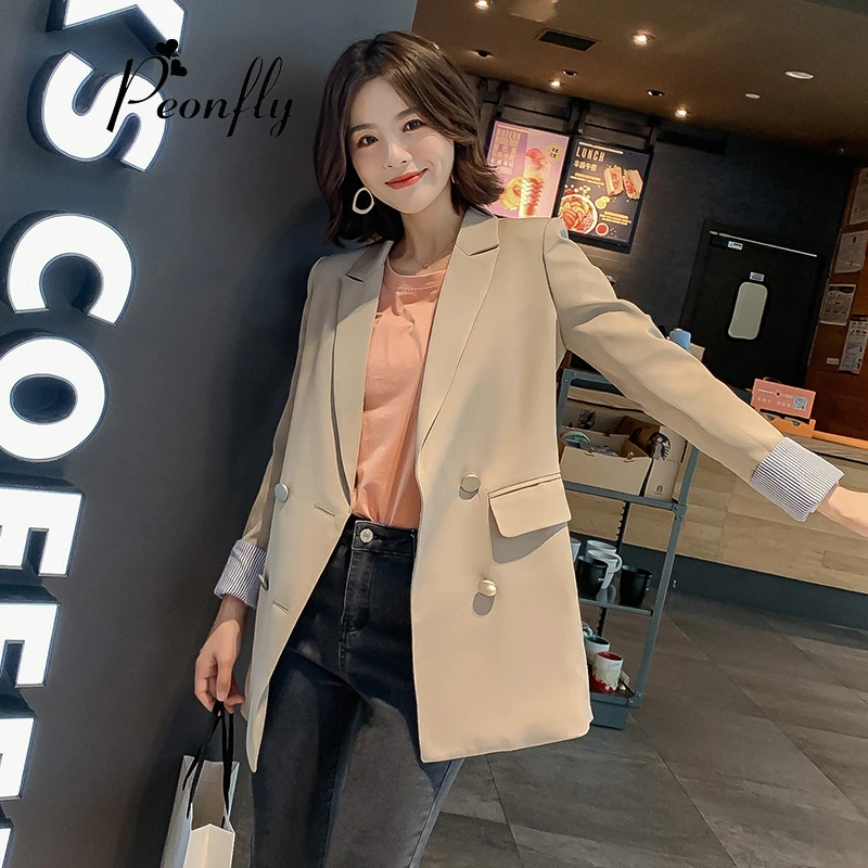 

PEONFLY Women Blazer Jackets New 2019 Autumn Winter Womens Blazer Casual Long Sleeve Jackets Elegant Blazer Outerwear Black