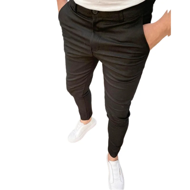 

Men Casual Plain Slim Fit Long Pencil Trousers Business Formal Work Dress Pants