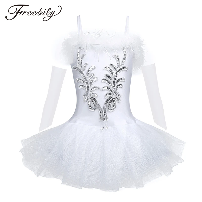 

Детский костюм для балерины, феи, выпускного бала, для девочек подростковое платье-пачка для балета, расшитое блестками, с перчатками без пальцев, заколка для волос