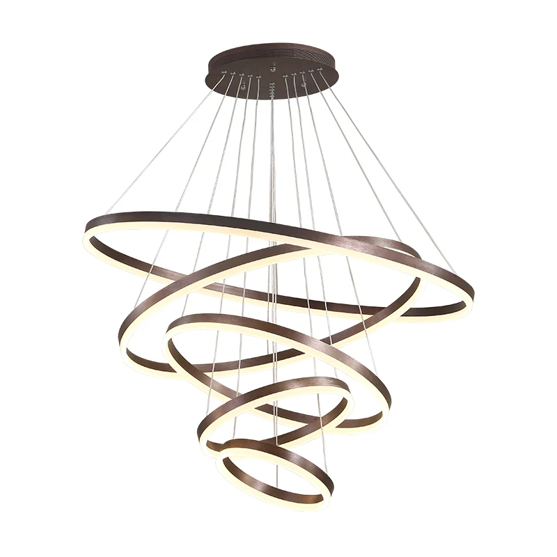 

Modern chandelier for living room Brushed Coffee Circular Rings In Coffee LED Chandelier for Living Room Suspension Lamp Fixture