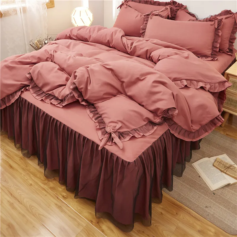 

Korean-Style Lace Bedspread Bed Skirt Four-Piece Skirt Bedspread Pure Cotton Bed Comforters Home Bed Skirt