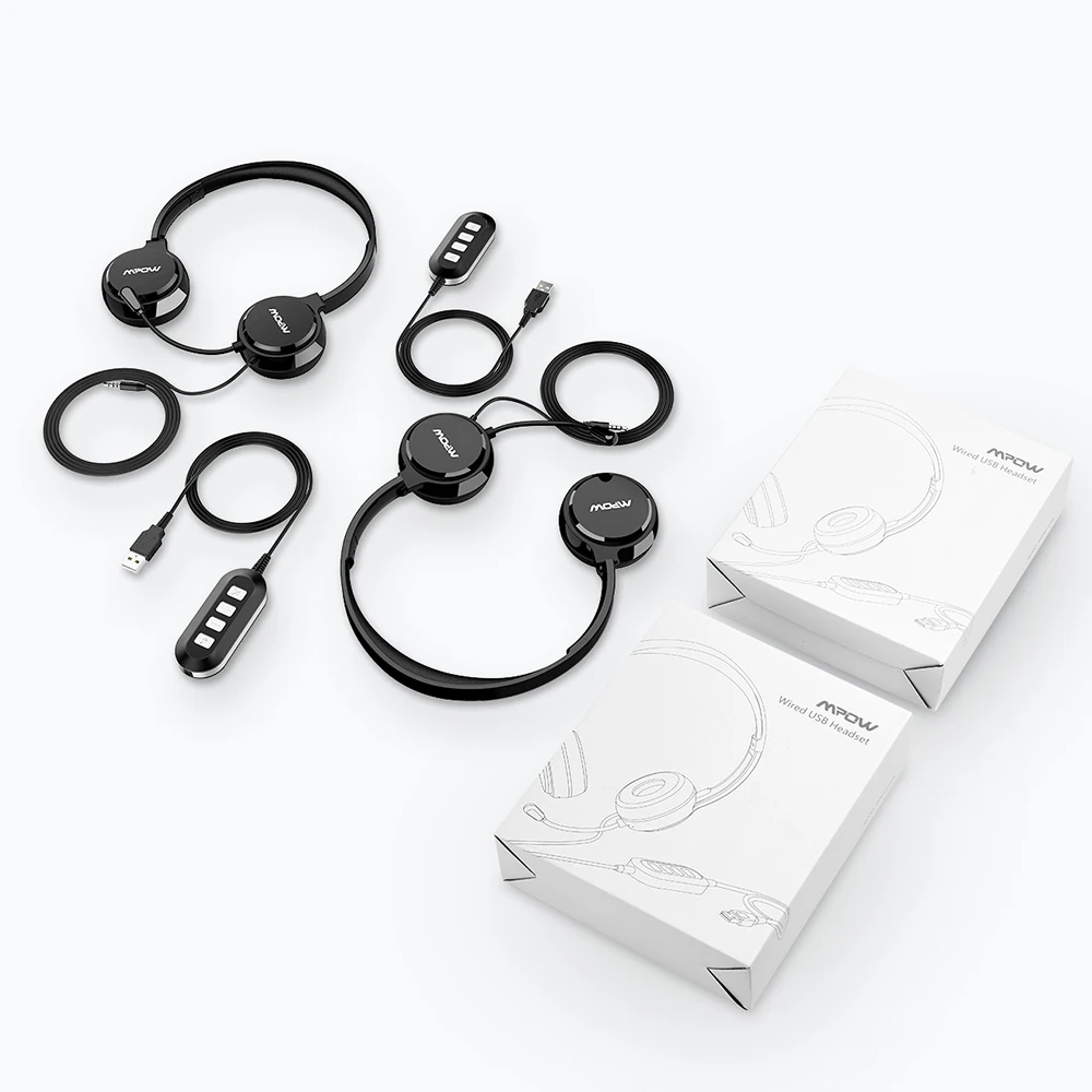 

2PCS Mpow PA071 Wired Headphones Headset With Noise Reduction Sound Card 3.5mm/ USB Plug Earphone For Call Center PC Phones Pad