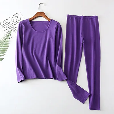 dark purple Женское хлопковое термобелье большого размера на осень и зиму, комплект подштанников, топ и низ 2XL-6XL - Цвет: dark purple