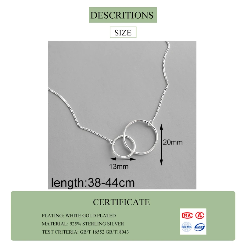 

VIVILADY Simple Smooth 925 Sterling Silver Double Circle Pendant Women Choker Necklace Trendy OL Female Party Jewelry Bijoux