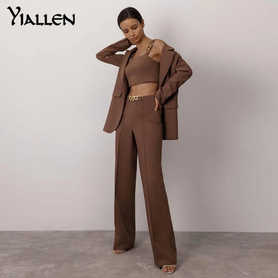 

Yiallen Autumn Elegant Concise Two Piece Set Women Sleeveless Tanks Vest+Formal Pants Matching Outfit Female Casual Inside Suit