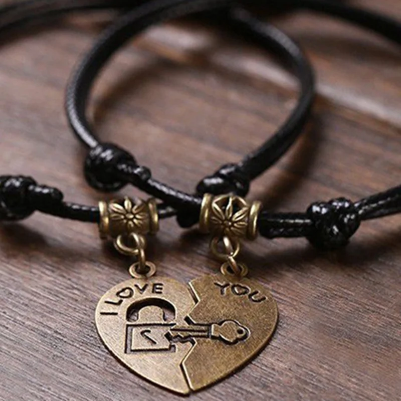 Винтажный Браслет для пар романтичный Модный черный браслет на цепочке с