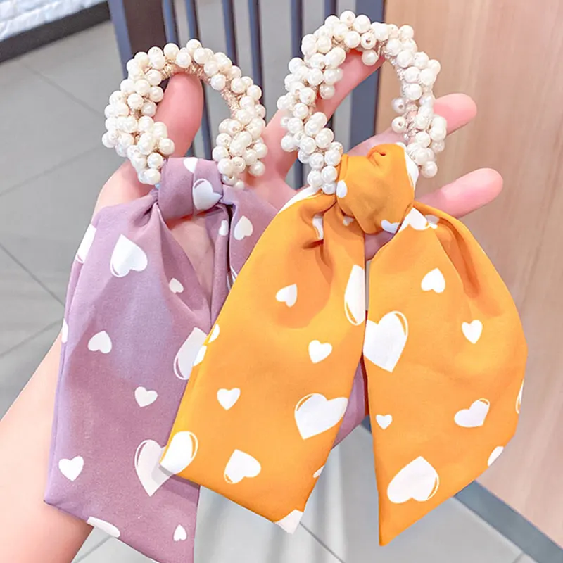 

Женские винтажные свадебные жемчужные резинки для волос для девочек; Милая повязка на голову с длинными стример бант резиновые ленты эласт...