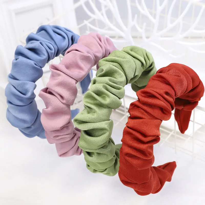 Женская повязка на голову бархатная атласная обруч с рюшами плиссированная