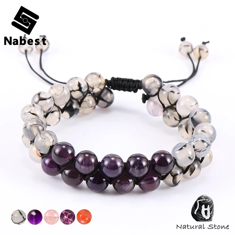 Женский браслет с натуральным аметистом камнем императора красным ониксом 8 мм 2