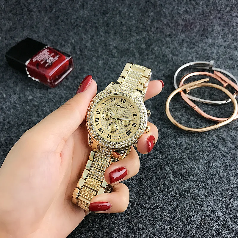 Золотые часы женские шикарные Бриллианты Женские кварцевые хрустальные