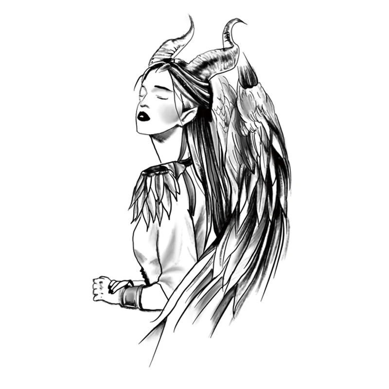 

Temporary Tattoo Angel Demon Totem Waterproof Female Painted Body Art Lasting Male Arm Fake Tattoo Sticker