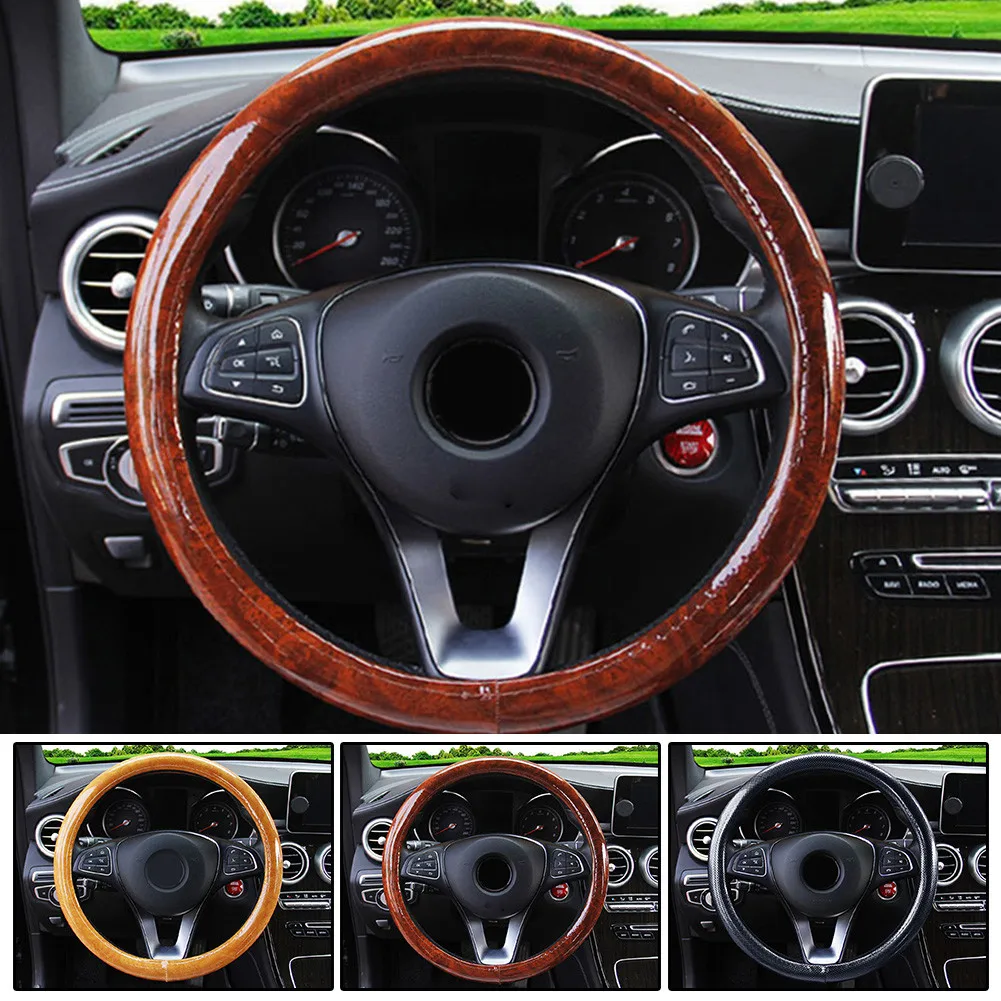

Auto Car Steering Wheel Cover Mahogany Deluxe Soft Leather Fit 37-38cm Wheel Car Steer Wheel Covers Car Interior Decoration