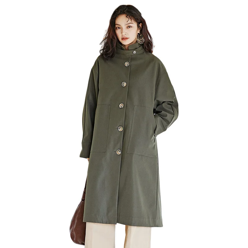 

High-Quality Chic Women's Windbreaker 2021 Causal Fashion Trench Coat Long Sleeve Simple Classic Outwear Overcoat Large Size