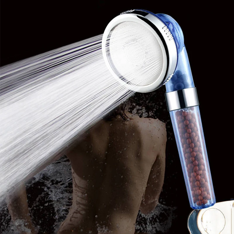 

3 Modes Pressurization Adjustment Mineral Negative Ion Filter Switch Button Water-saving Handheld Rain Shower