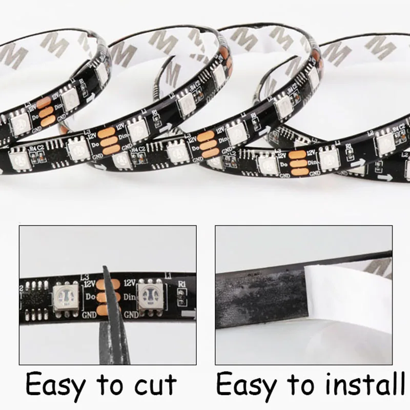 5m WS2811 Светодиодные ленты DC 12V RGB 30/48/60 светодиодный s смарт Addressable пикселей черный