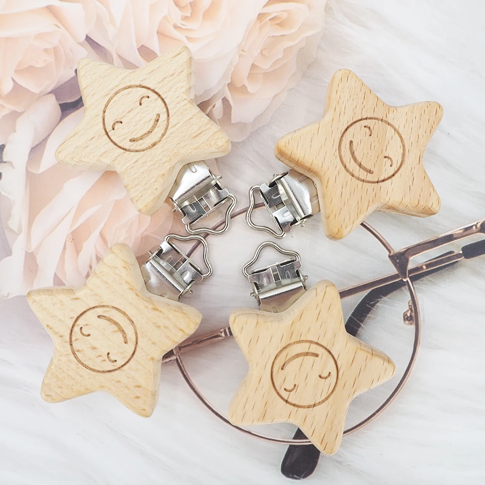 Chenkai 5PCS Wooden Bear Car Heart Bird Elephant Round Star Clips BPA Free For DIY Baby Nature Pacifier Chain Gifts - купить по