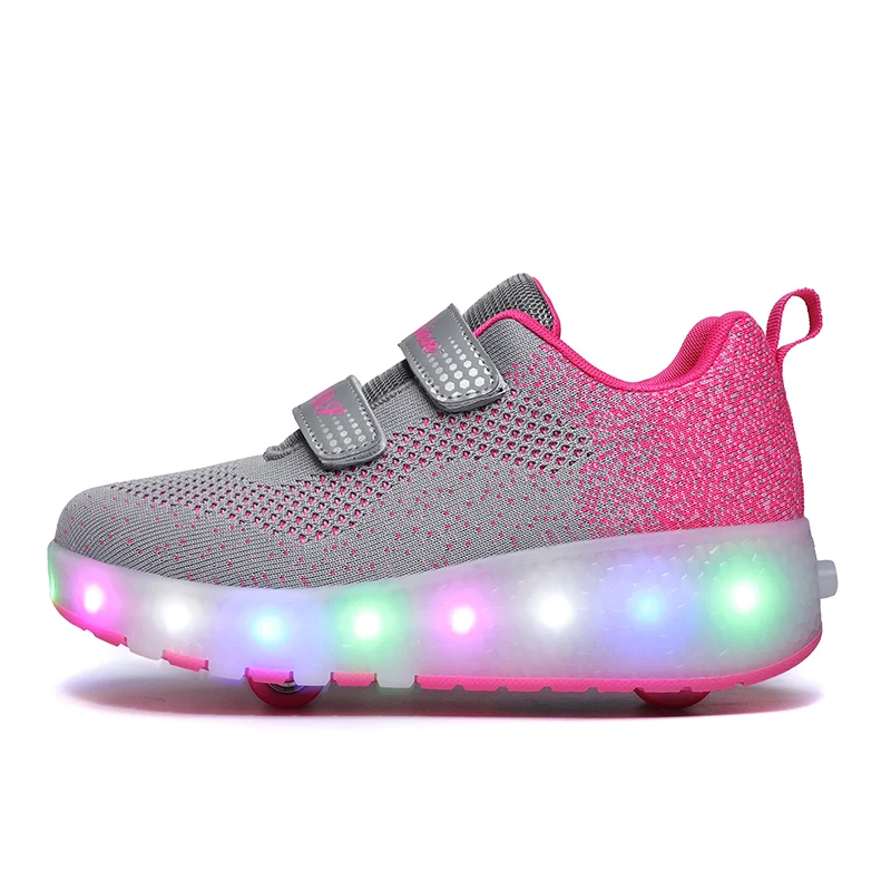 Роликовые кроссовки с usb зарядкой модные для девочек и мальчиков светодиодный