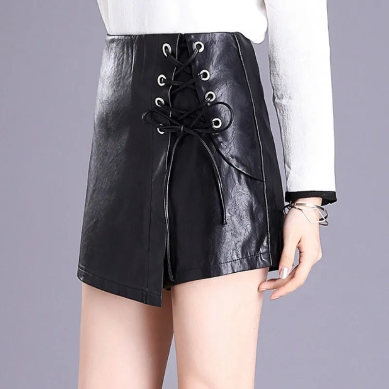 Новые корейские модные женские бандажные мини юбки шорты Харадзюку PU