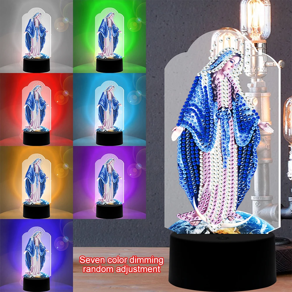 5D Bedroom DIY Home Decor With Tools Colorful Modeling Diamond Painting Led Lamp Virgin Mary USB Night Light Gifts Embroidery