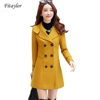 fitaylor new autumn winter women wool blend warm long coat plus size female slim fit lapel woolen overcoat cashmere outerwear