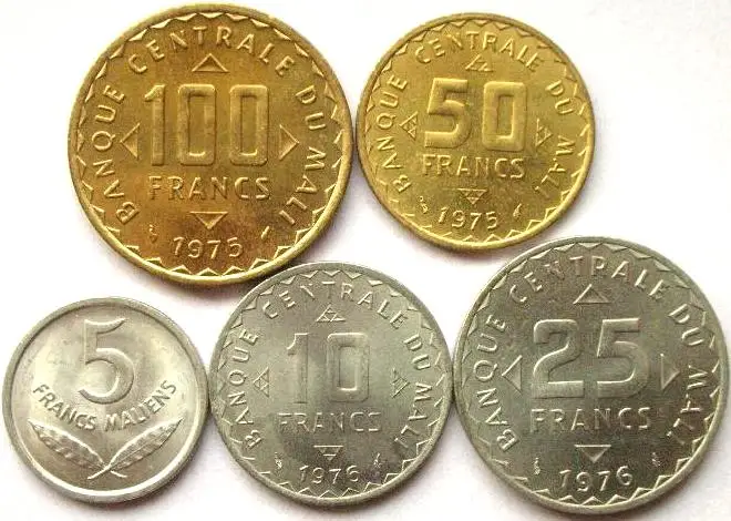 5 шт. оригинальные монеты Mali coin 100% не работают в течение 1975 1977 лет|Безвалютные
