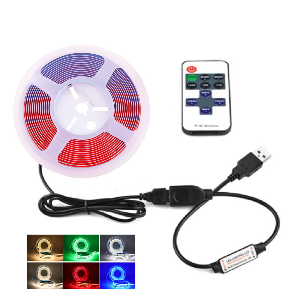 

USB Power COB LED Strip Flexible Lamp Tape Diode 320 LEDs High Density FOB LED Lights 11 Key Control DC5V Dimmable Linear Light